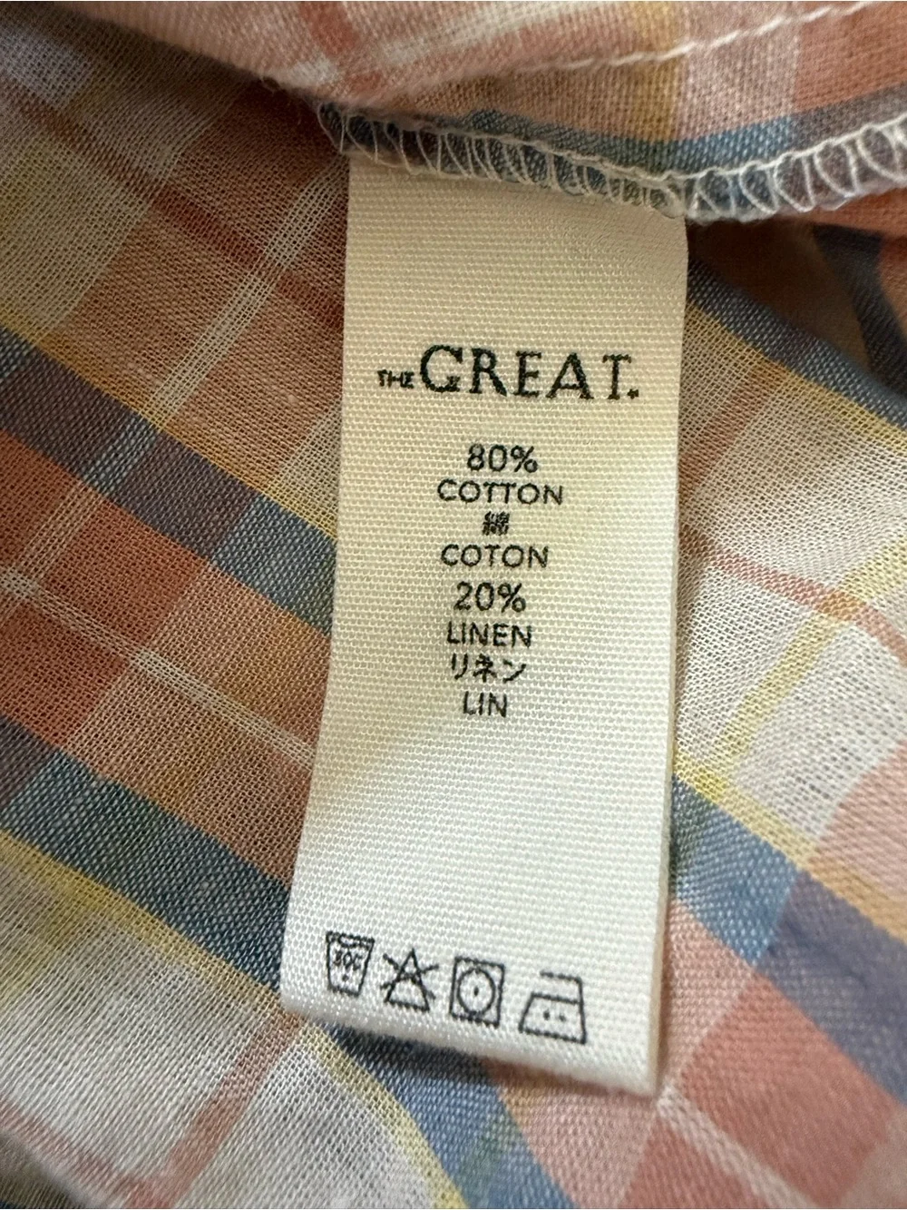 The Great. The Iris Dress Washed Rose Plaid Cotton Linen Tiered Midi Size Sz 1/S